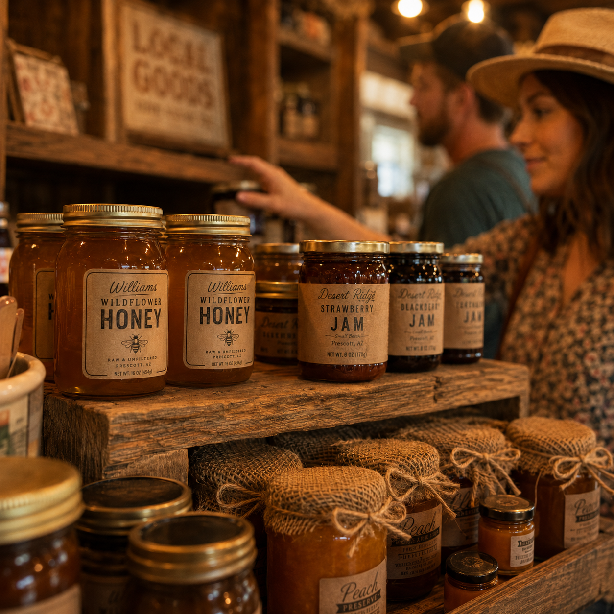 Local honey and snacks display