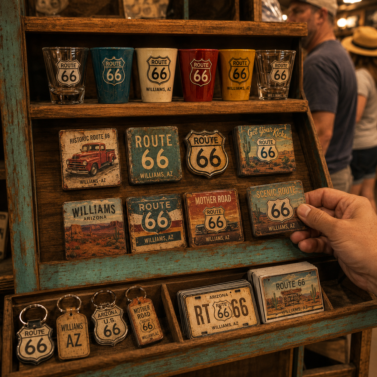 Shelf of Route 66 souvenirs