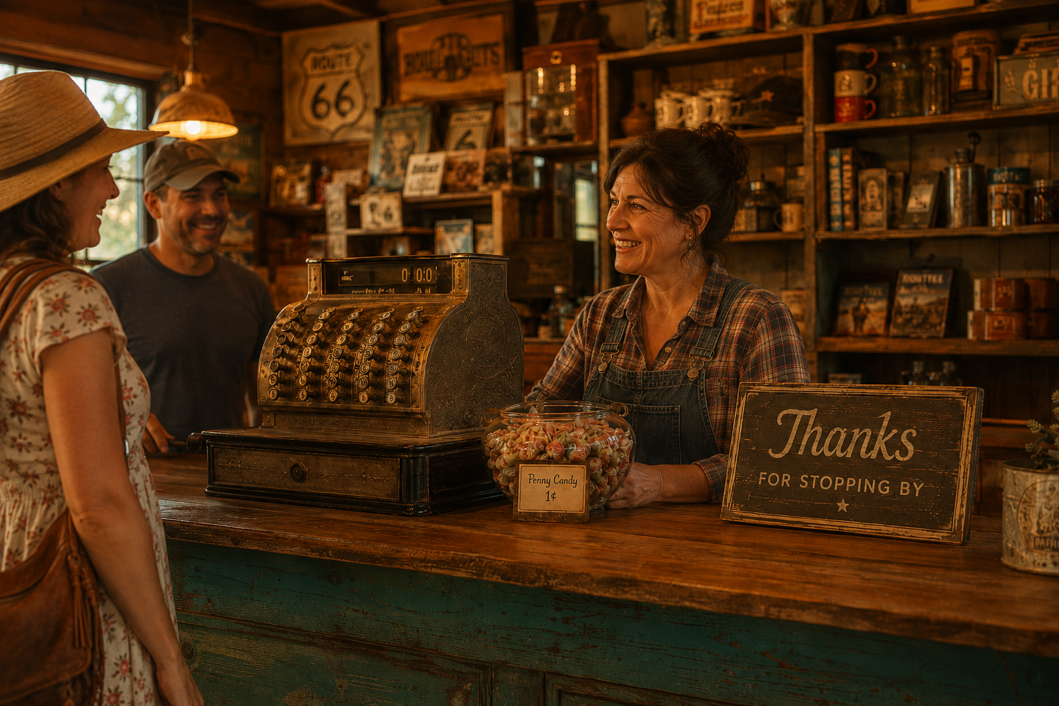 A friendly welcome at the trading post counter